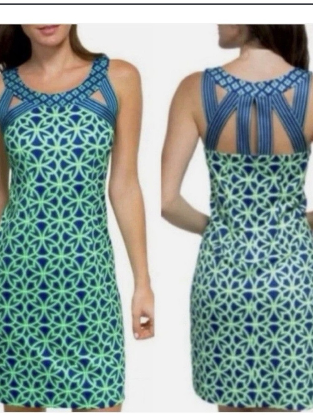 Gretchen Scott Designs Blue & Green Geometric Strappy Sundress size XS
